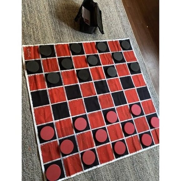 New Games - 2-in-1 Vintage Giant Checkers & Tic Tac Toe Game With Mat (4ft x 4ft - Picture 2 of 2